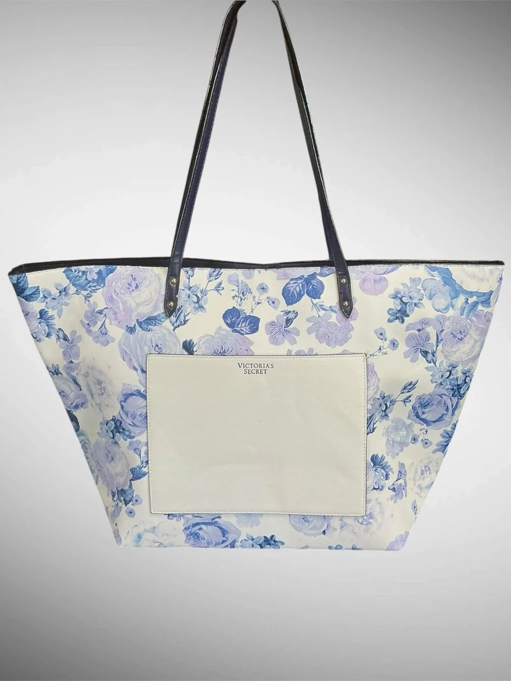 Victoria’s Secret Blue Floral Tote Bag Large PU Carryall Shopper